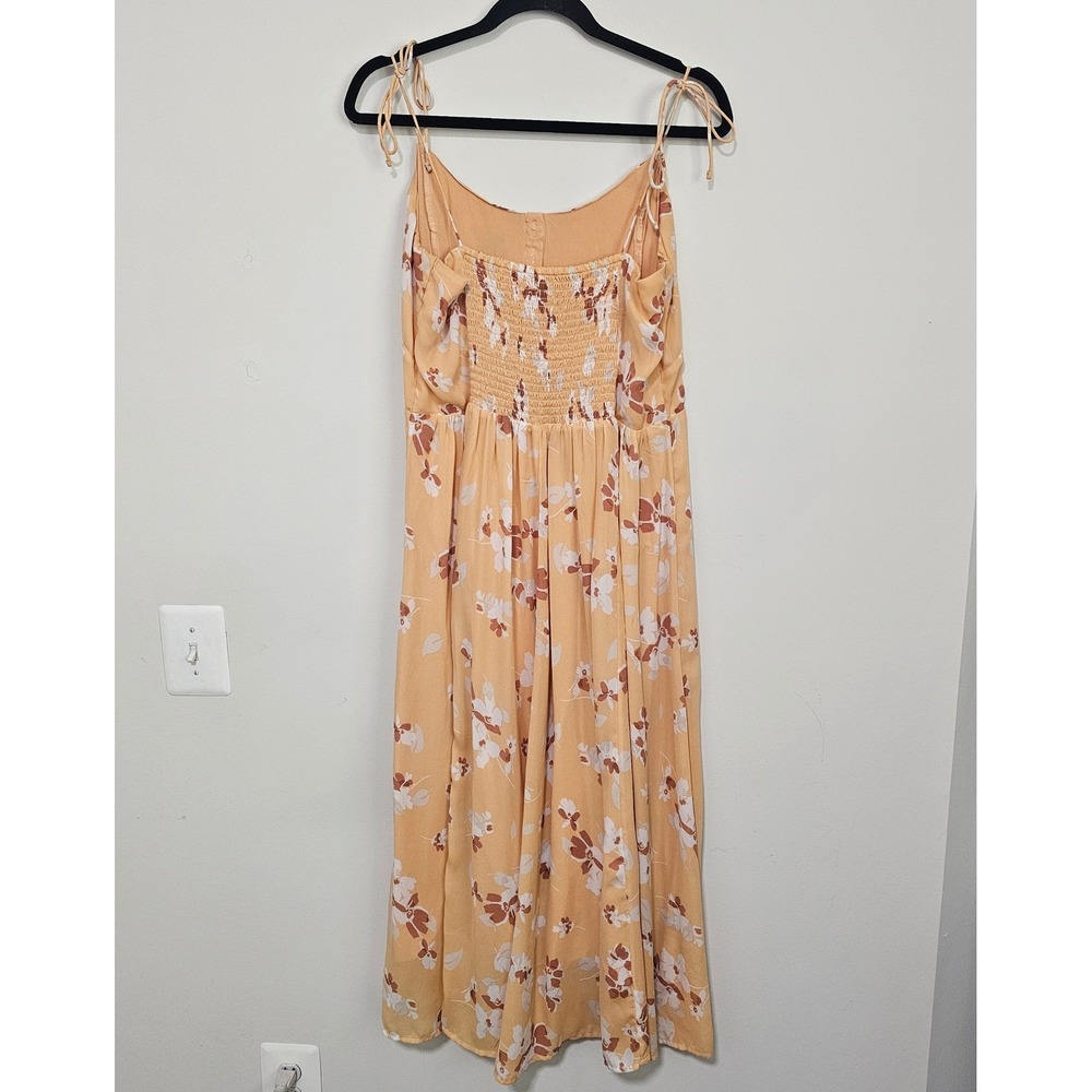 Abercrombie & Fitch Large Dress L Orange Floral Button Front Tie Strap Midi Boho - Picture 3 of 9